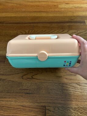 Caboodles small makeup or jewellery case peach/teal